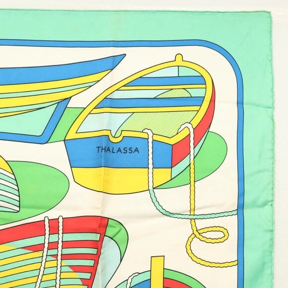 HERMES Carre 90 Scarf ""THALASSA"" Silk Green Auth 142398 - Picture 4 of 14